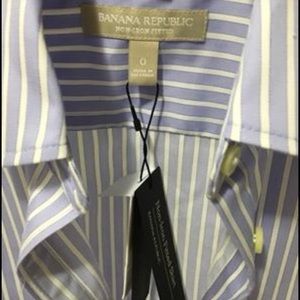 Purple and white striped button up shirt